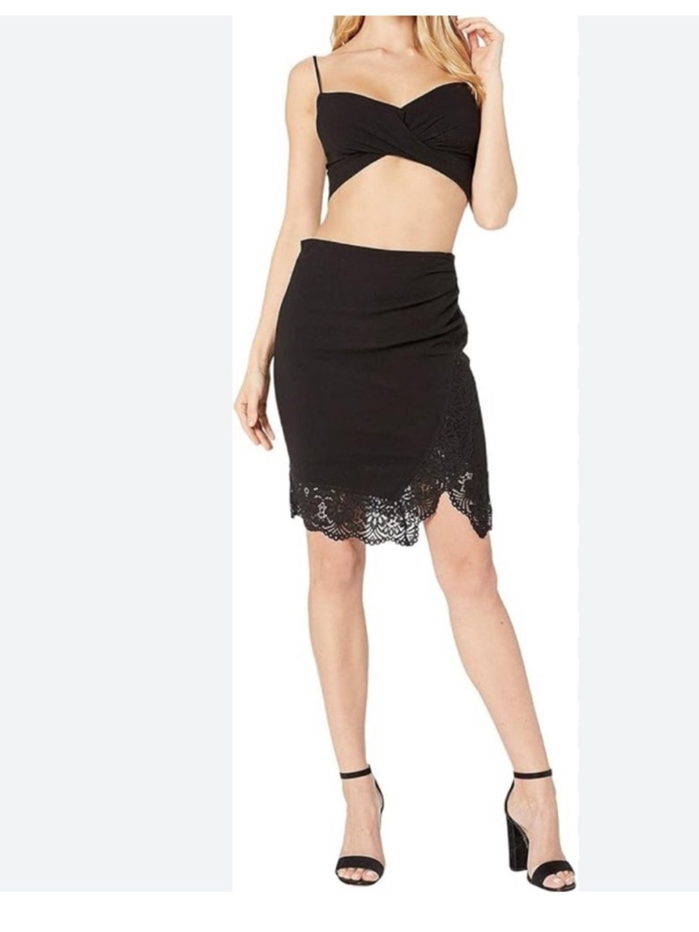Free People Va Va Voom Black Lace-Trim Skirt & Bralette Set Women’s Small